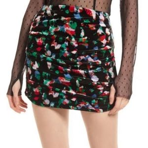 Open Edit Brushstroke Skirt Women's Medium Black Ruched Mini Bodycon Stretch